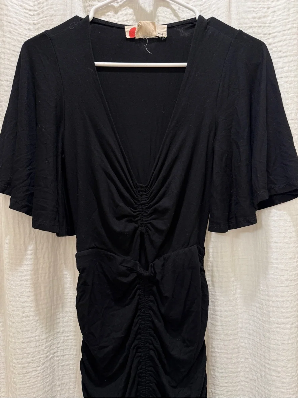 FP Beach Free People Ruched V-Neck Maxi Dress Gown - Flutter Sleeves - Size XS